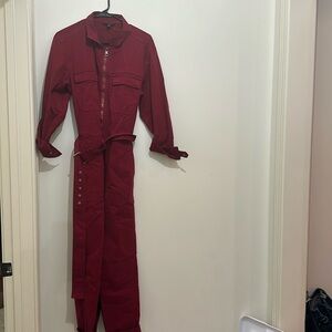 Banana republic red burgundy zip front jumpsuit size M